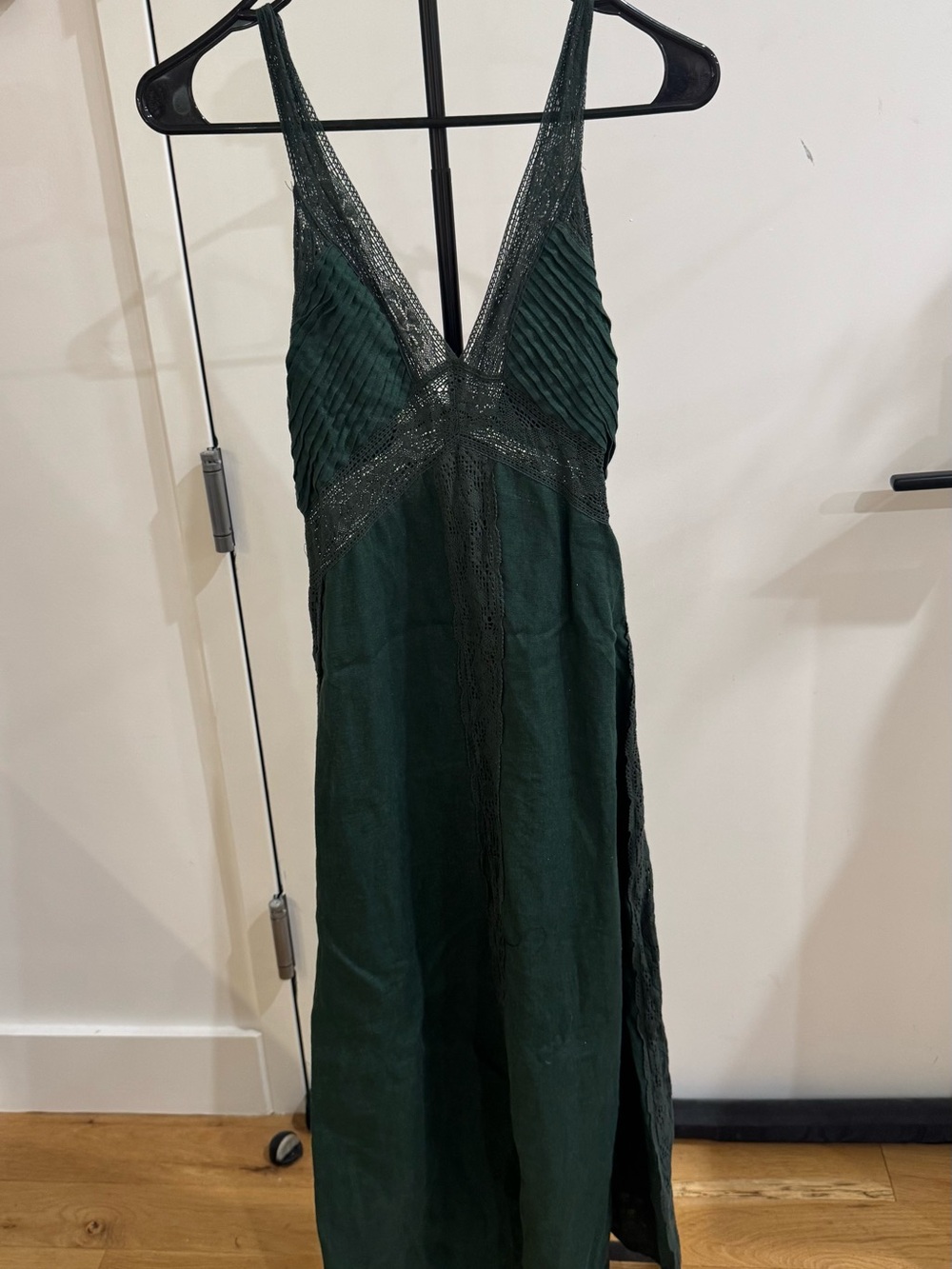 Zara linen Deep Green Lace-Trim Slip Dress